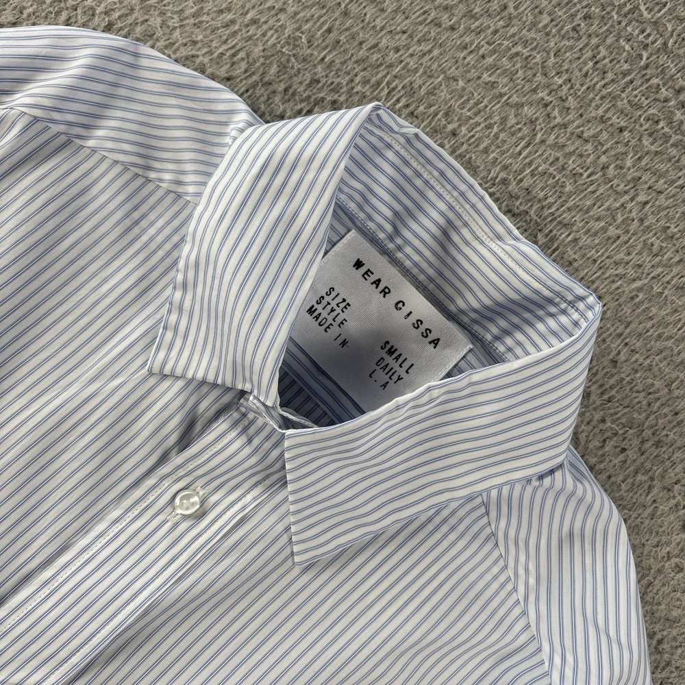Wear Cissa Daily Wrap Shirt Womens Small Blue White Striped Cotton Made USA